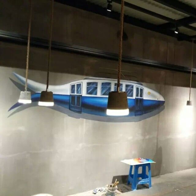 創(chuàng)意飛機模型墻繪藝術